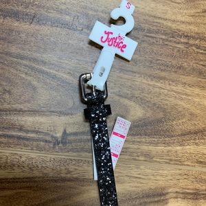 Justice girlβs black & silver sparkle belt NWT